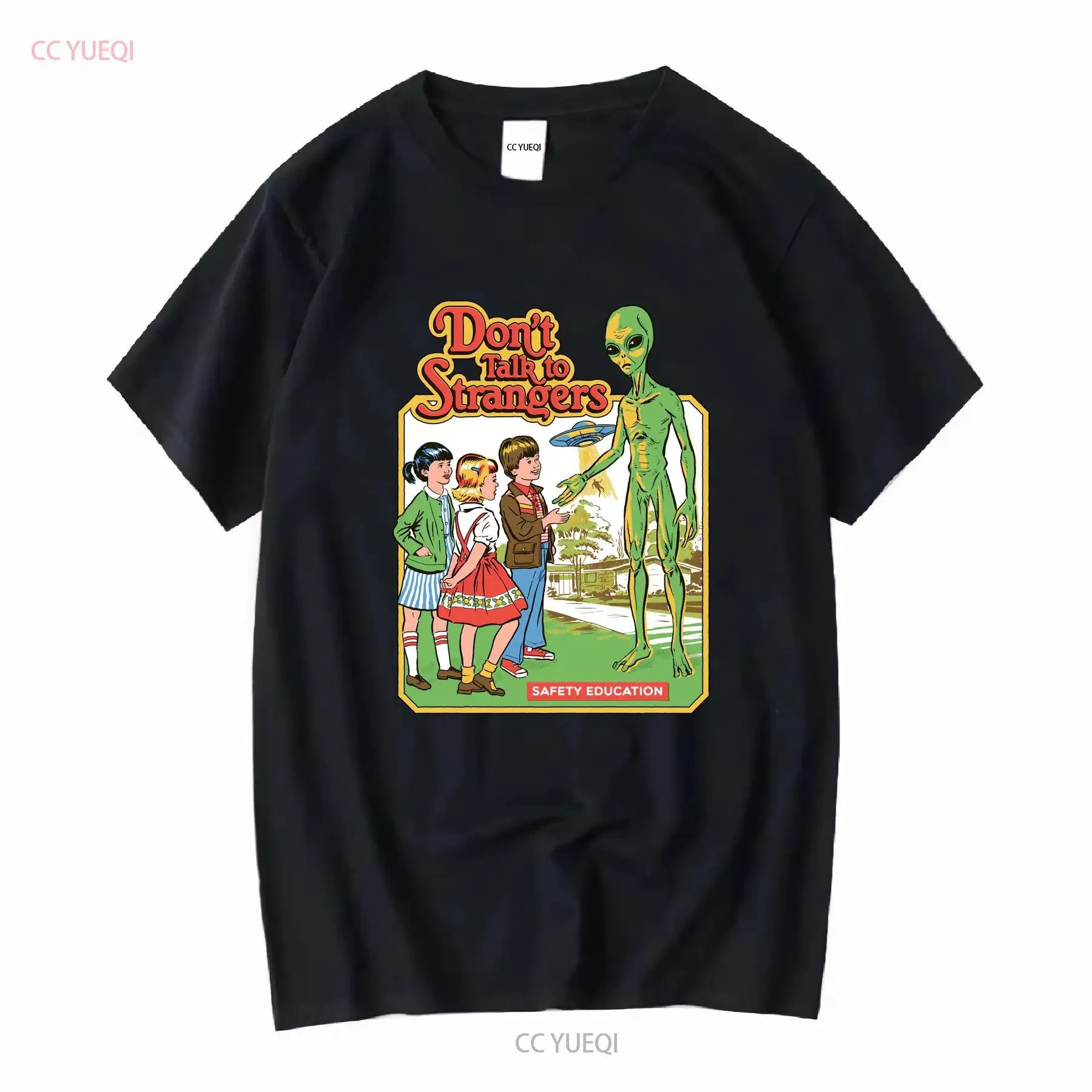 Light Beige Don't Talk To Strangers Alien Visitor Baggy XL T Shirt Steve Rhodes long or short sleeves vintage Washed