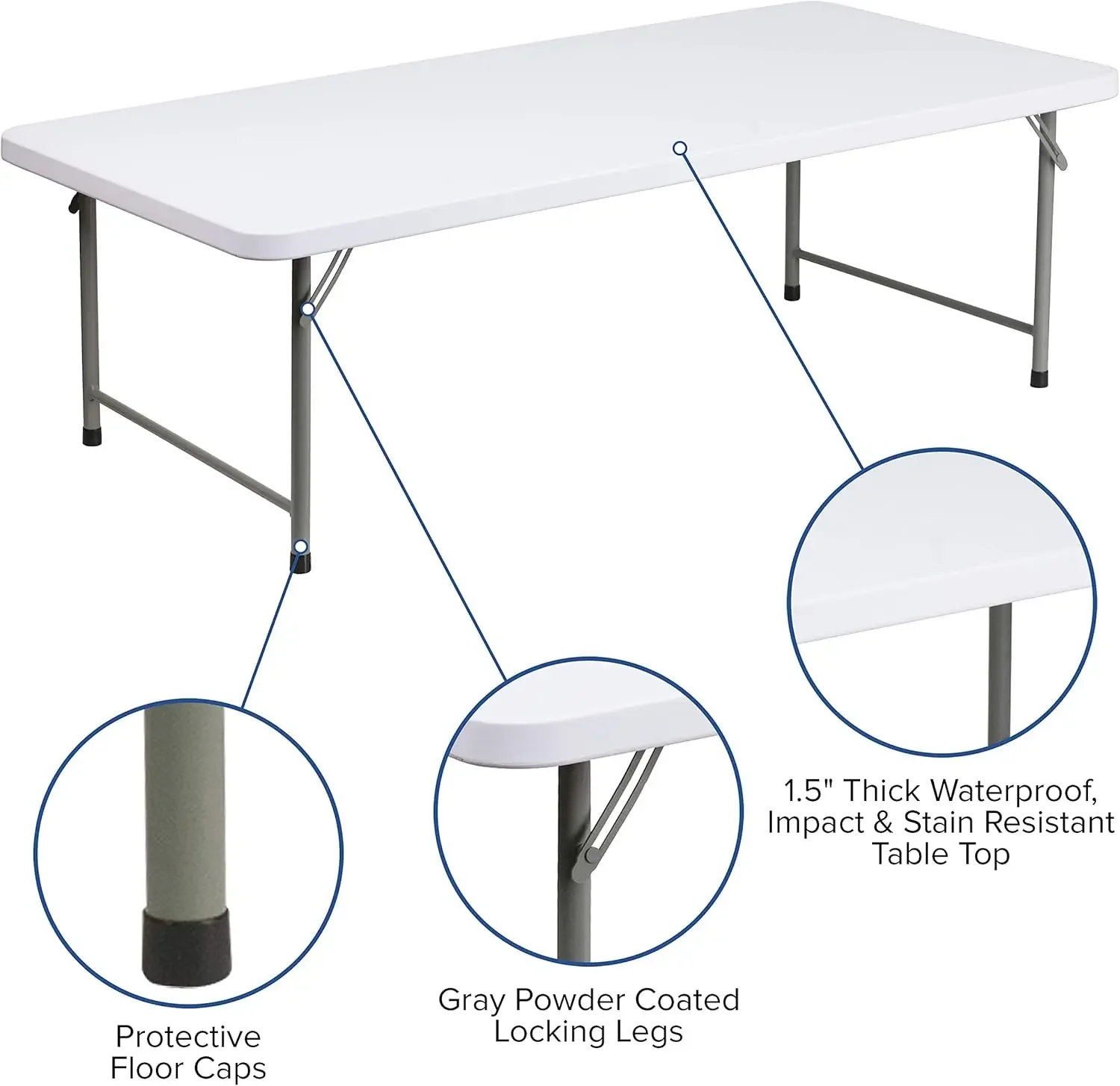 OLIVER 4.93-Foot Kid's Granite White Plastic Folding Activity Table - Play Table