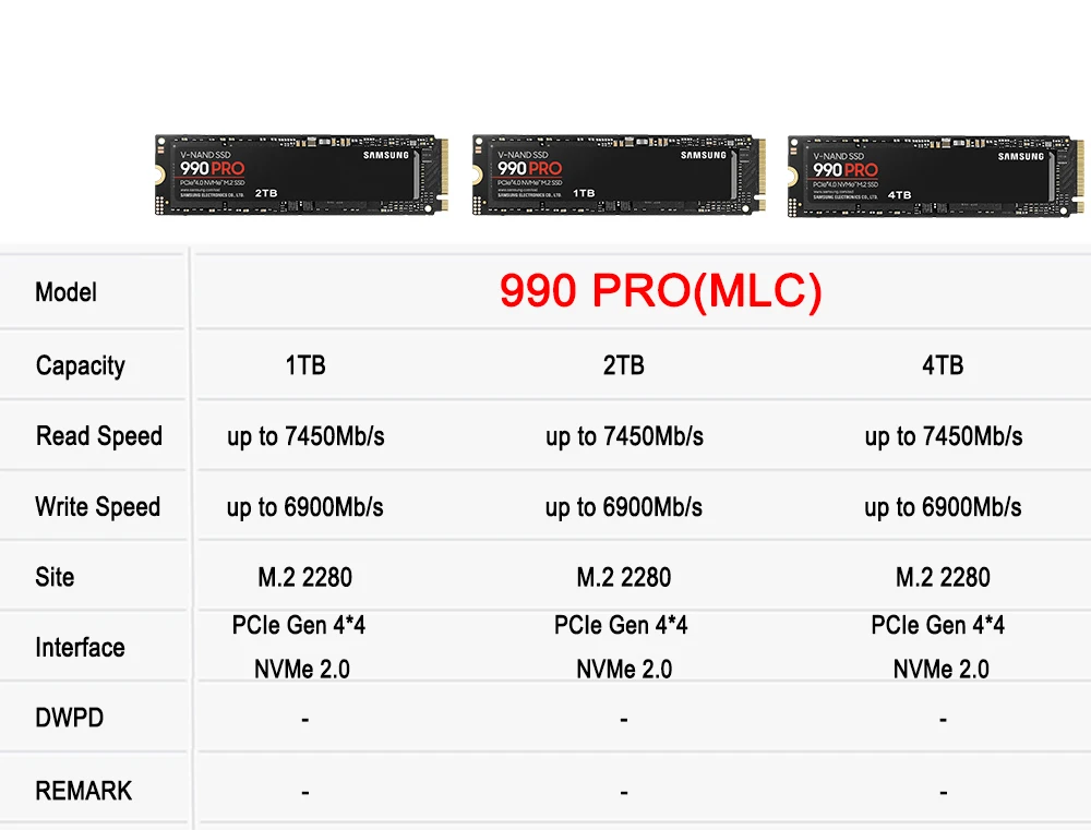 SAMSUNG M.2 SSD 980 990 Pro M2 1TB 2TB PCIe Gen 4.0 x4 NVMe ™   2.0 disco rigido 500G HDD disco 4T SSD a stato solido M.2 2280 per laptop