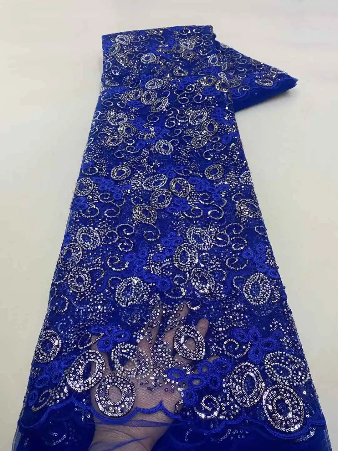 

Luxury African Sequin Beaded Lace Fabric 2025 High Quality Groom Nigerian Wedding Bridal Embroidery French Tulle Sewing