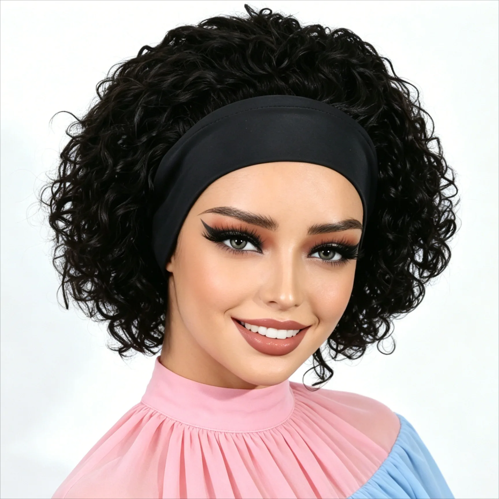 150% Dichte Kurze Lockige Pixie-Cut-Perücken 6 Zoll 1B Naturschwarz Echthaar Stirnband-Stil Maschinell Hergestellt Atmungsaktiv Leichtgewicht Ha