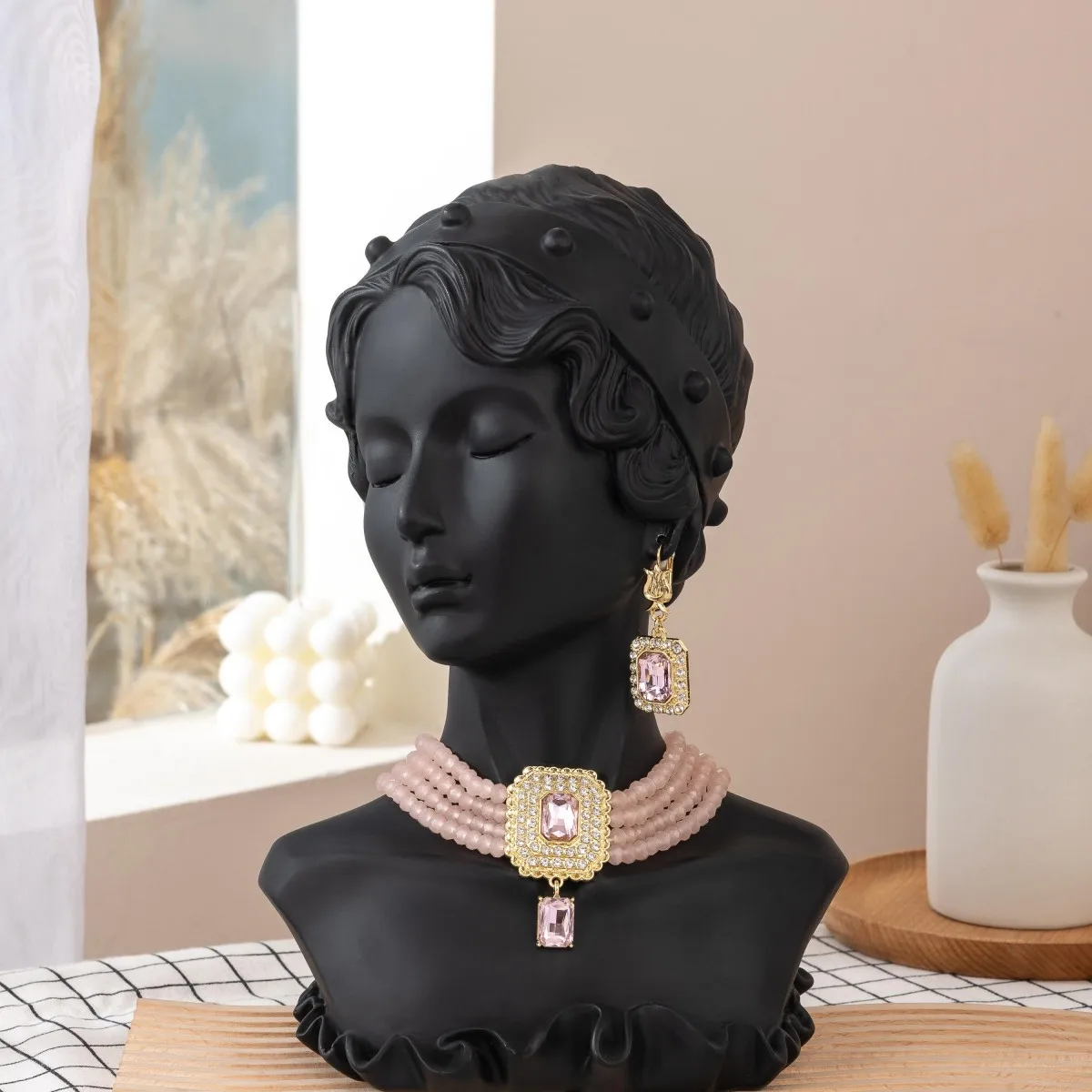 

Luxurious Multi-Layer Beaded Jewelry Set Square Gemstone & Rhinestone Drop Perfect For Gatsby Party & Wedding Elegant Accessory.
