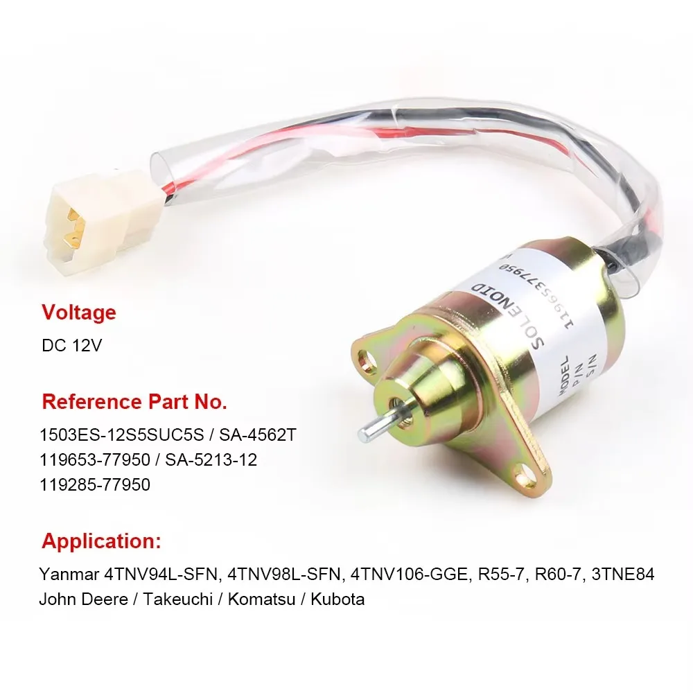 Solenoi  apagado  combustible 119653 -77950 para Yanmar 3TNE84 3TNE88 4TNE84 suela  cierre  combustible solenoi  a