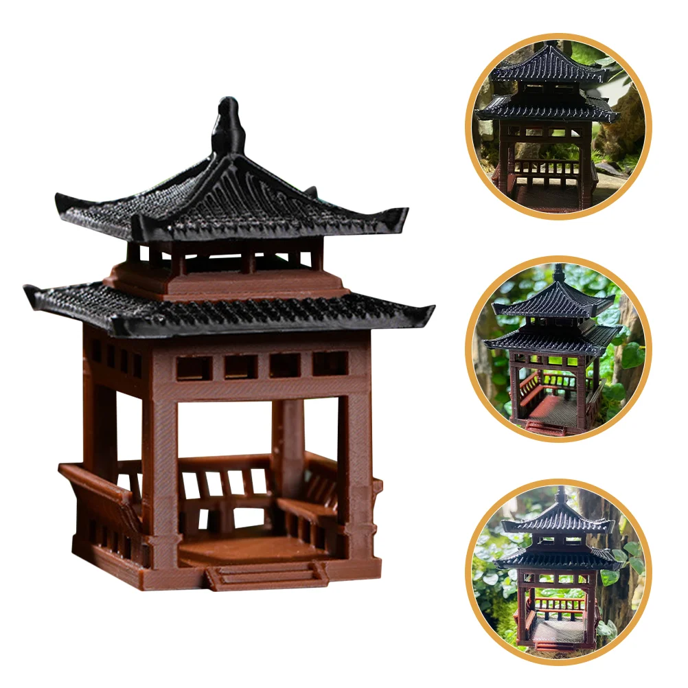 Micro Landscape Pavilion Ornament Small Ornaments Gazebo Miniature Figurine Fountain Fish Tank Decorations