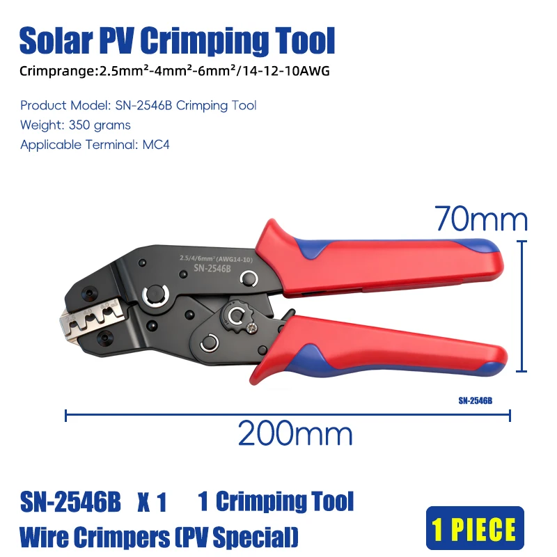 Solar Photovoltaic Tool Kit, suitable for 2.5/4/6mm² wires, equipped with SN2546B wire stripper, solar wrench and solar connecto