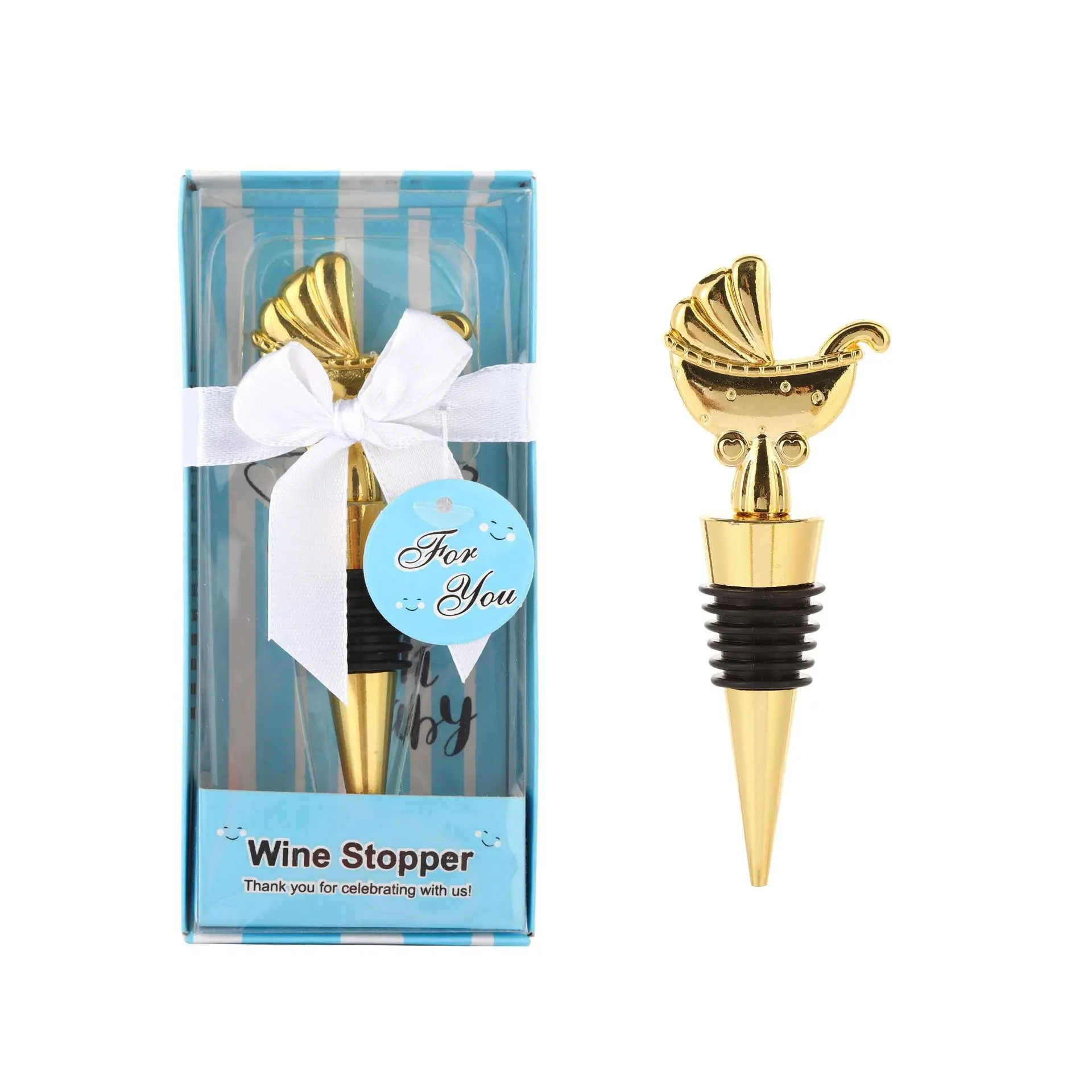 

(25Pcs/lot) Adorable Baby gifts for guests of Pram Wine Stopper favors For Carriage Bottle Stopper Baby shower Baptism favors