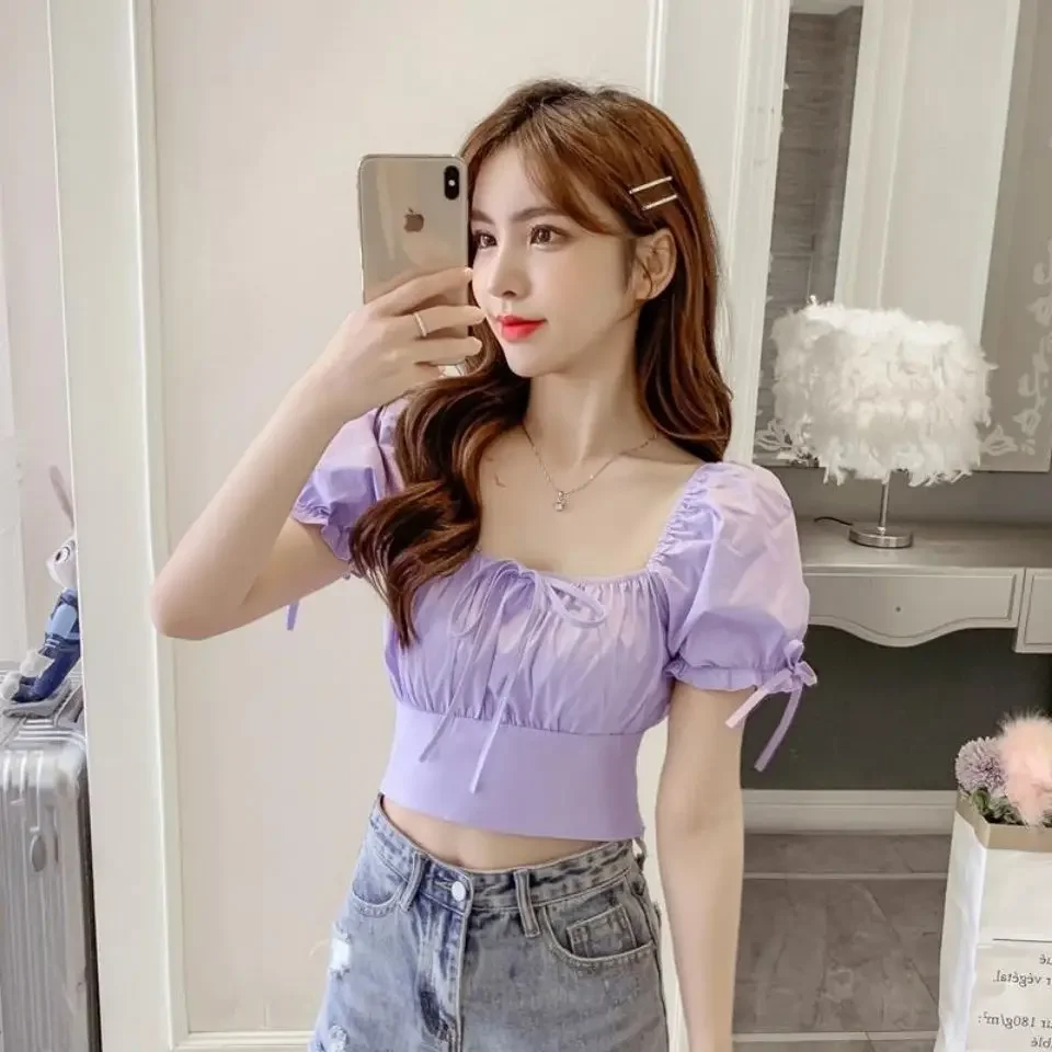 

Short Sleeve Waist-hugging Top New Women's One-shoulder Lace-up