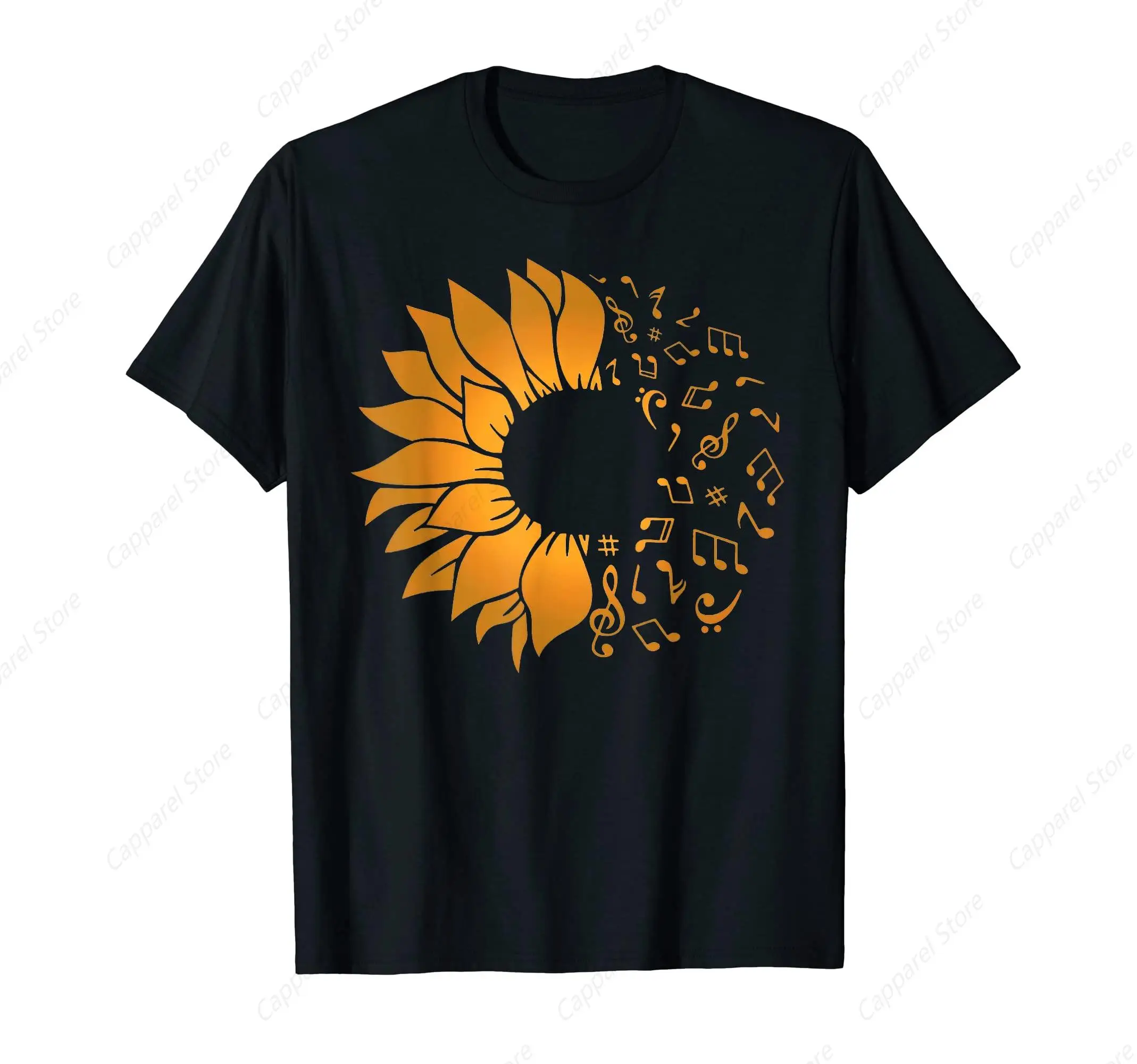 

Sunflower Musical Notes T-Shirt for Men Cotton 100% Summer Tops Women