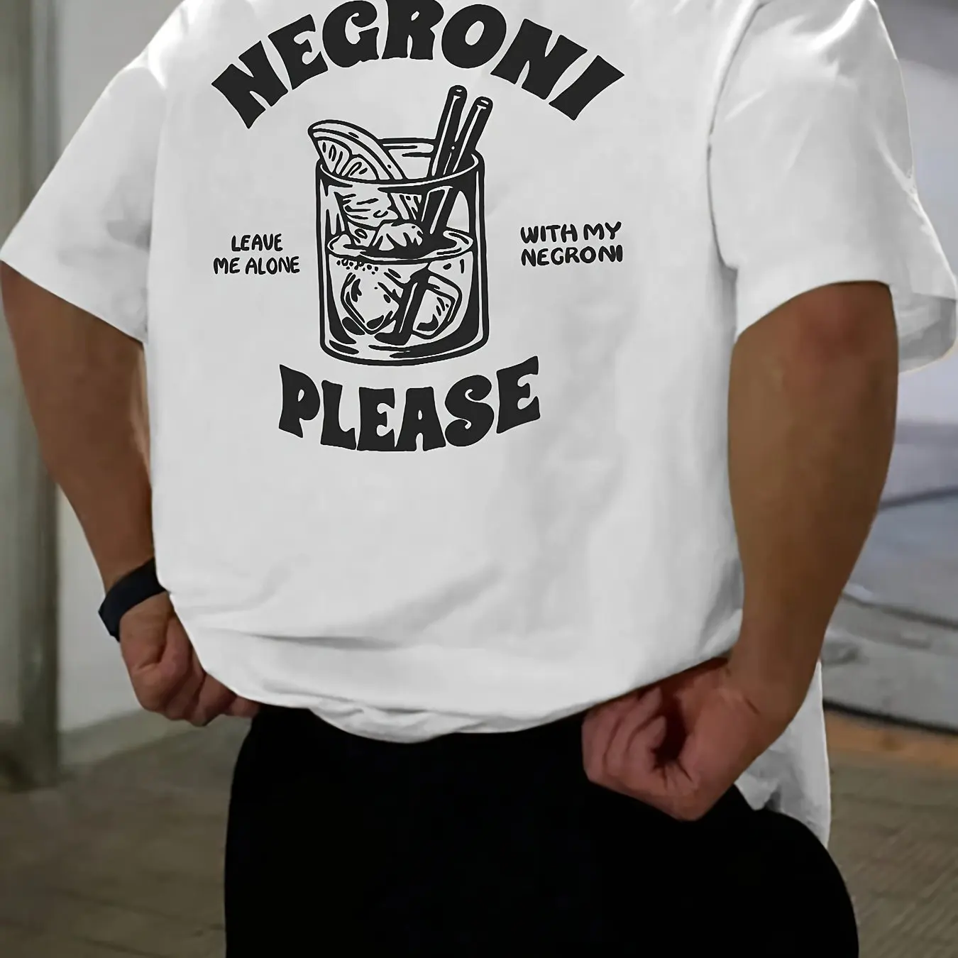 Men's Summer 100% Pure Cotton Fashionable Casual Sports Loose Cocktail Graphic Print Round Neck Short Sleeved T-Shirt Top