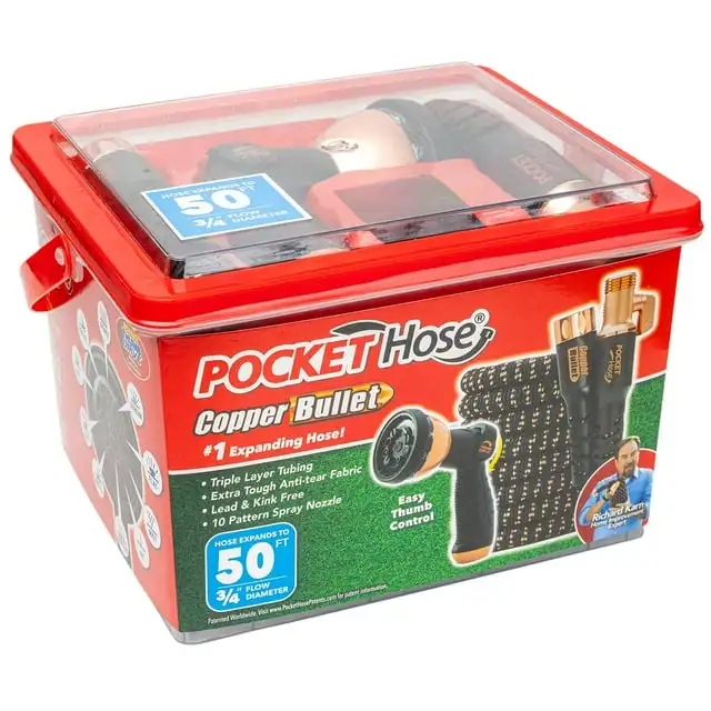 

Pocket Hose Copper Bullet Expandable Garden Hose 50 FT with Thumb Spray Nozzle