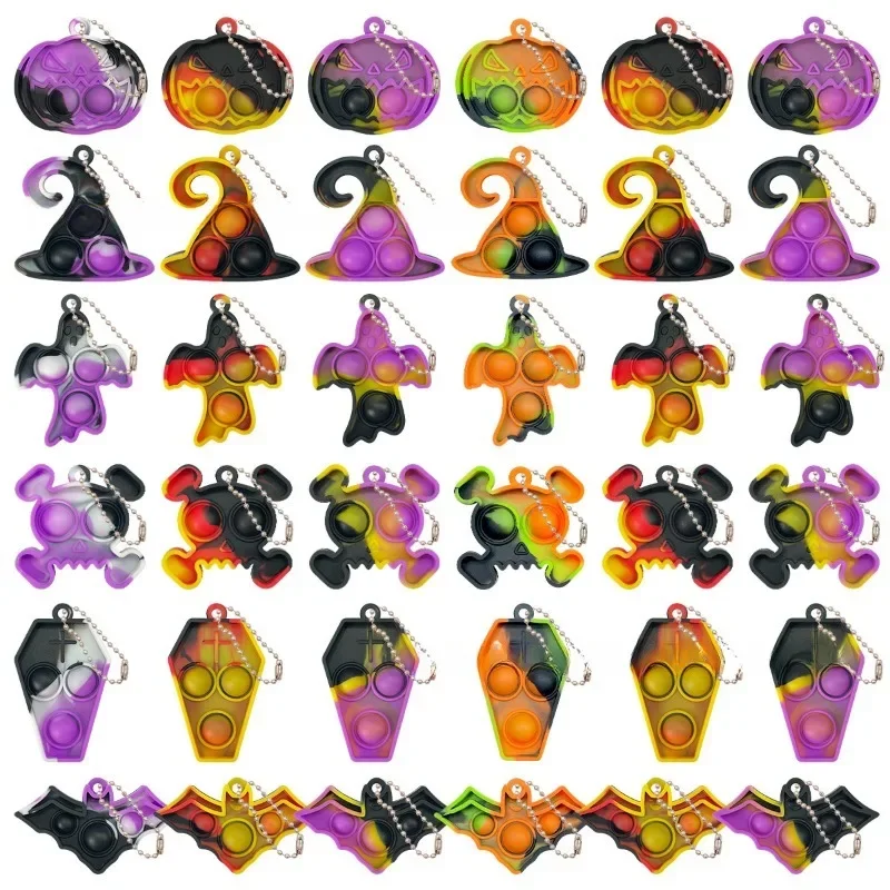 12Pcs Ghost Skull Pumpkin Antistress Pop Fidget Pendant Toys for Halloween Party Favors Birthday Party Pinata Fillers Goodie Bag