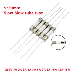 10PCS 5x20mm Ceramic fuse Slow Blow tube fuse With a pin 5*20mm 250V 0.5A 1A 2A 3A 4A 5A 6A 7A 8A 10A 12A 15A