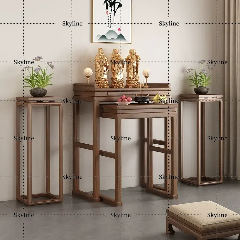 New Chinese Style Solid Wood Buddhist Shrine Offering Table for Guanyin Bodhisattva Buddha Counter God of Wealth Setting