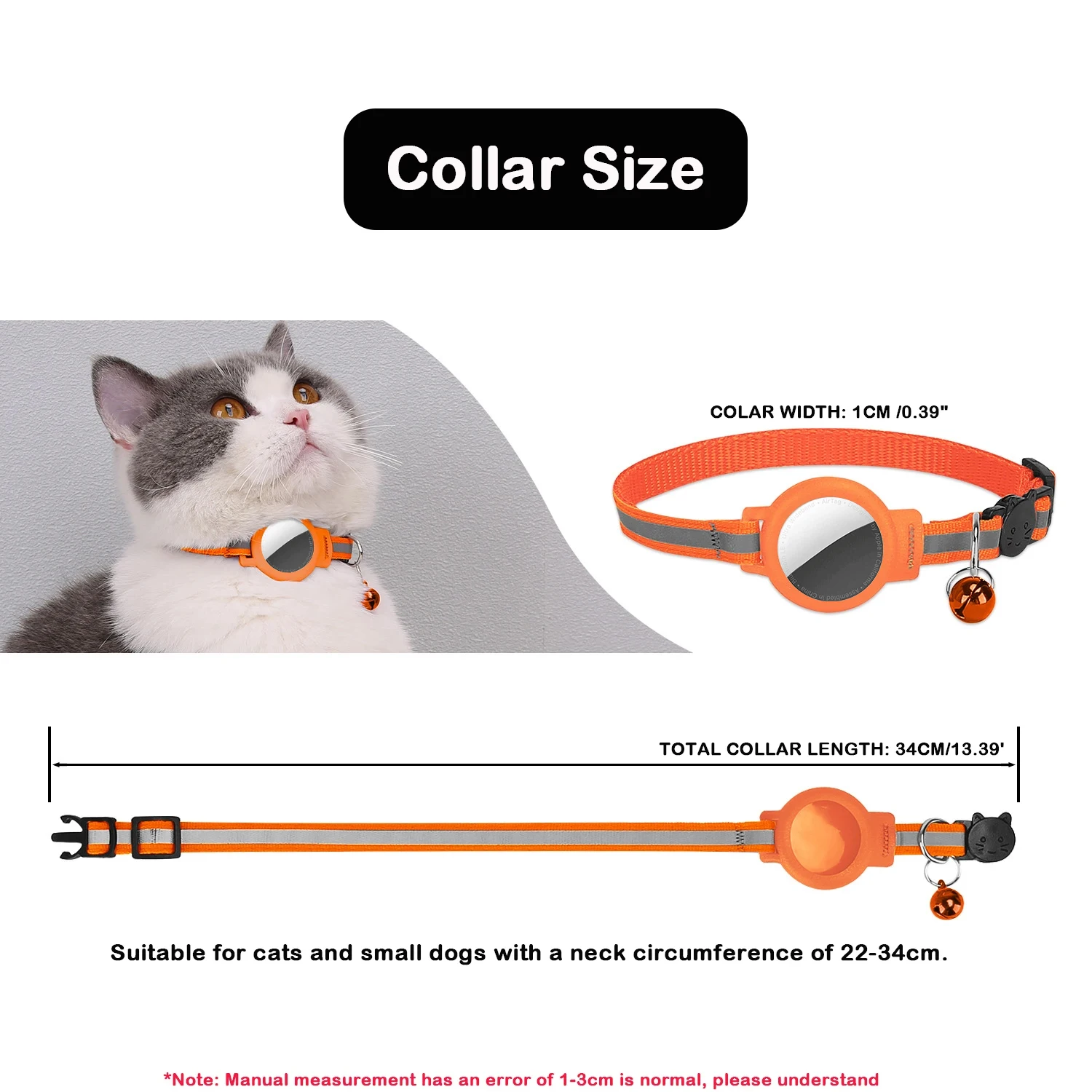 For Airtag Tracker Cat Collars With GPS Positionable Reflective With Bell Pet Locator Necklaces Cats Safe Anti-lost Accessories