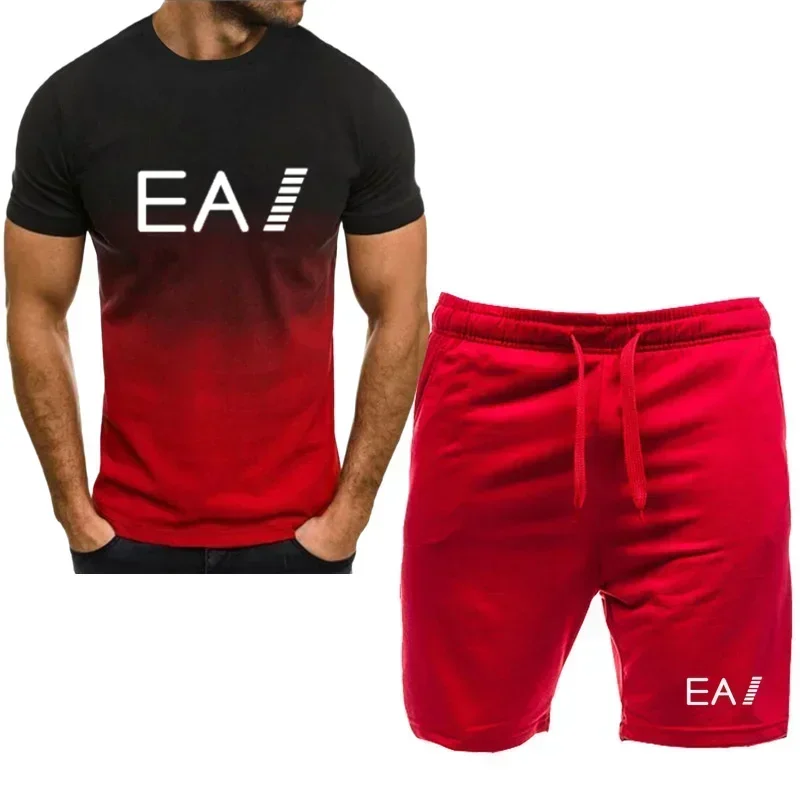 new men's sportswear fitness set running suit casual T-shirt+shorts set breathable jogging sportswear 2-piece set for men