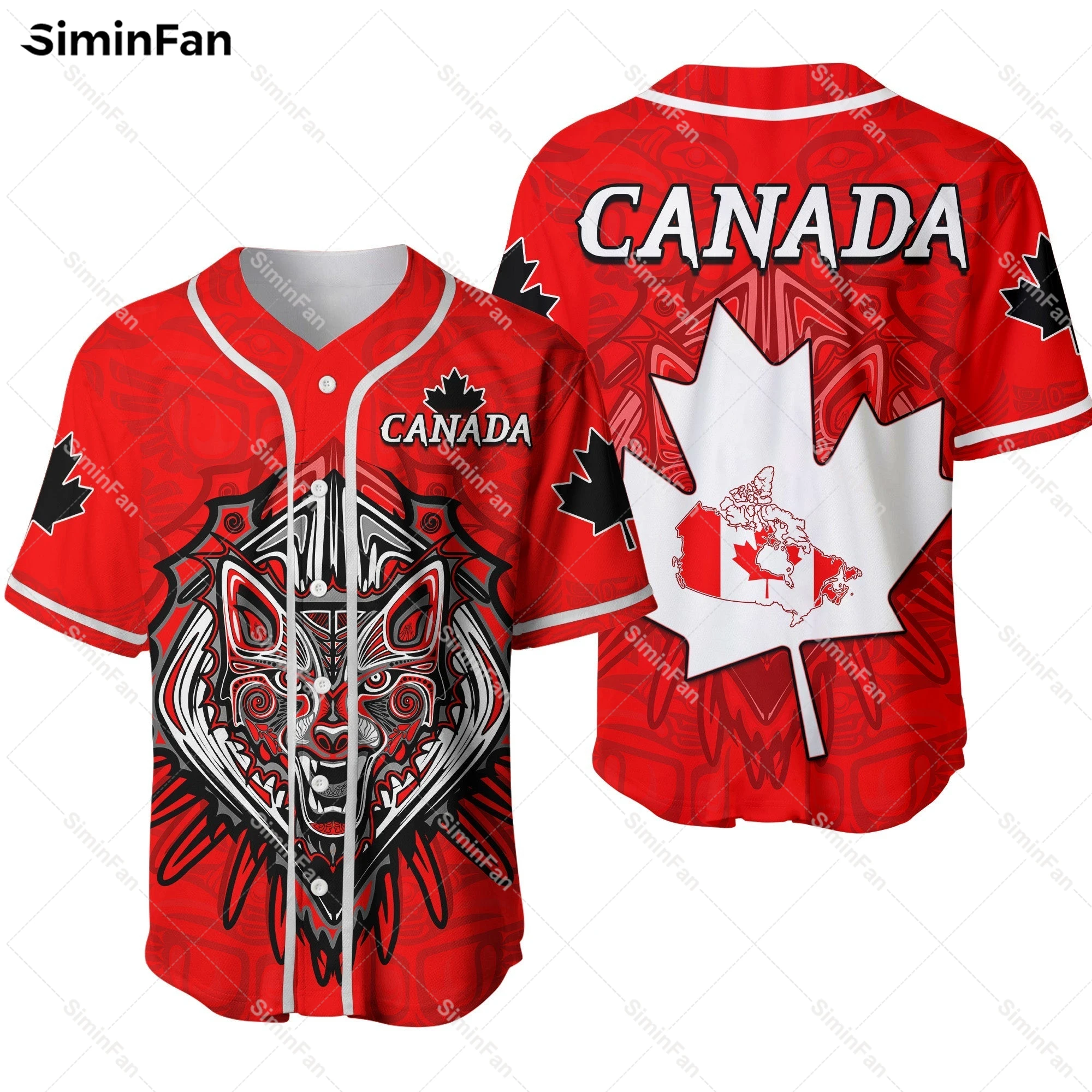 

Canada Haida Wolf Baseball Jersey Maple Leaf 3D All Over Printed Shirt Men Summer Collarless Tee Camisa Unisex Tshirt Female Top