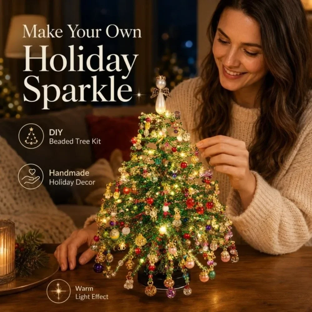 DIY Beaded Christmas Tree Kit Handmade Creative DIY Beading Project Set 3D Crystal Bead Holiday Craft Set for Women Men Home