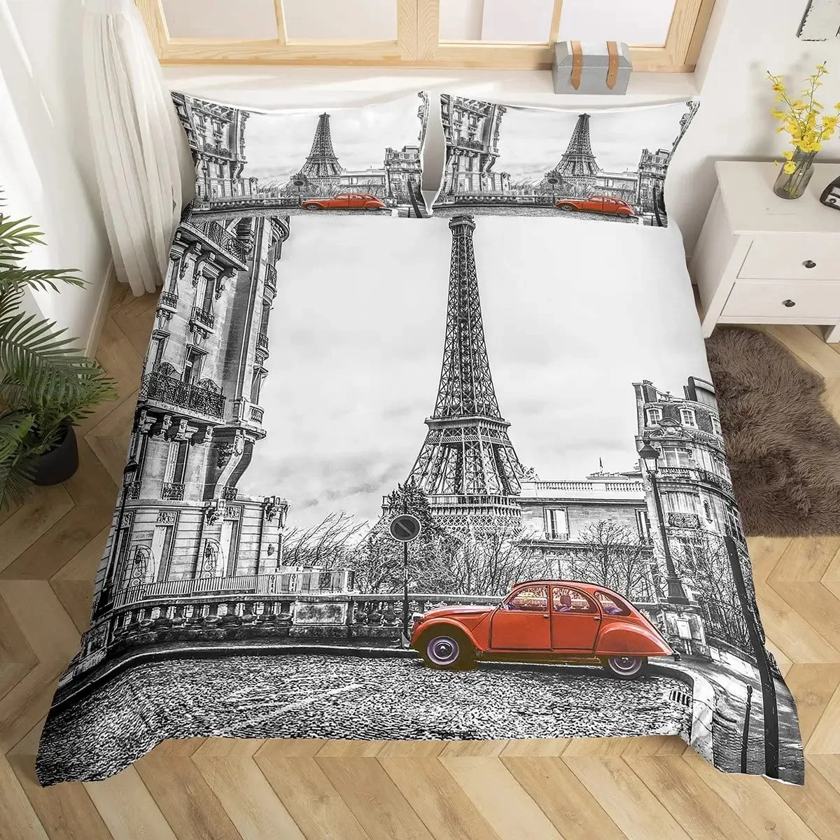 Vintage Eiffel Tower Duvet Cover Set Modern 3D Paris Theme Bedding Sets World Famous City Landscape Comforter Cover Quilt Cover