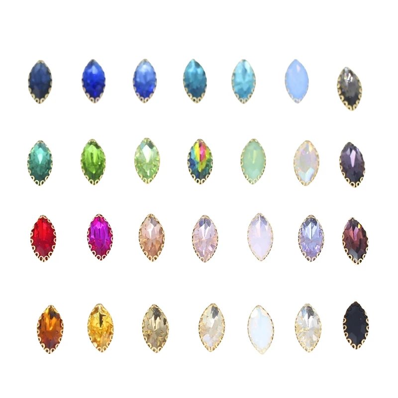All Size Horse Eye Colorful Crystal Sew On Rhinestone Crystal Glass Navette Sew On Gold Lace Claw Rhinestone For Wedding Dress