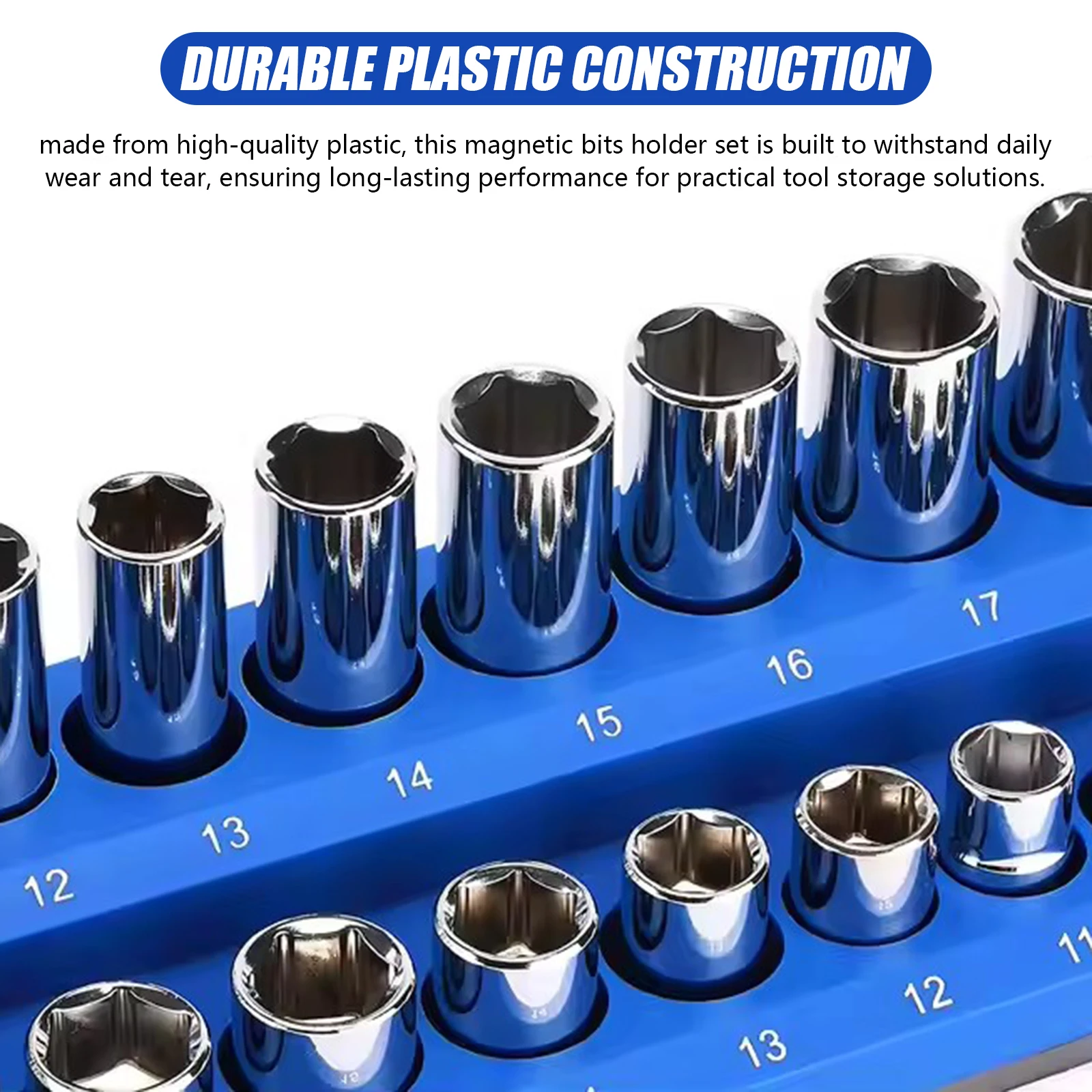 Magnetic Drill Bit Holder Organizer Includes 1/4 3/8 and 1/2 Drive Socket Holders for Shallow or Deep Metric Sockets