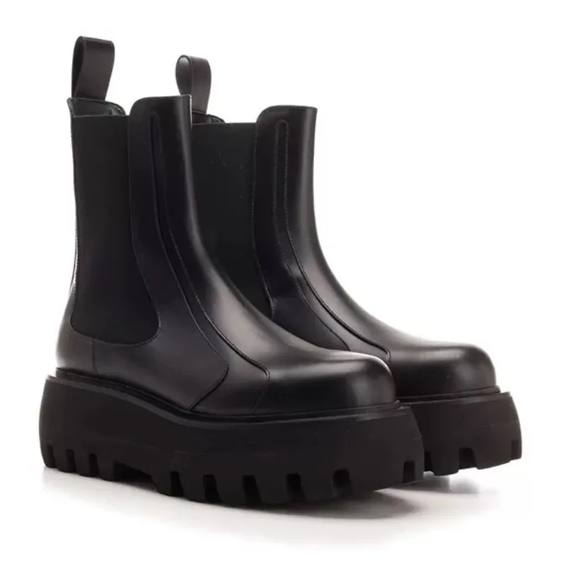 

Genuine Leather Thick-Sole Height-Enhancing Outdoor Work Boots Premium Slip on Riding Boots New Design Men Chelsea Boots