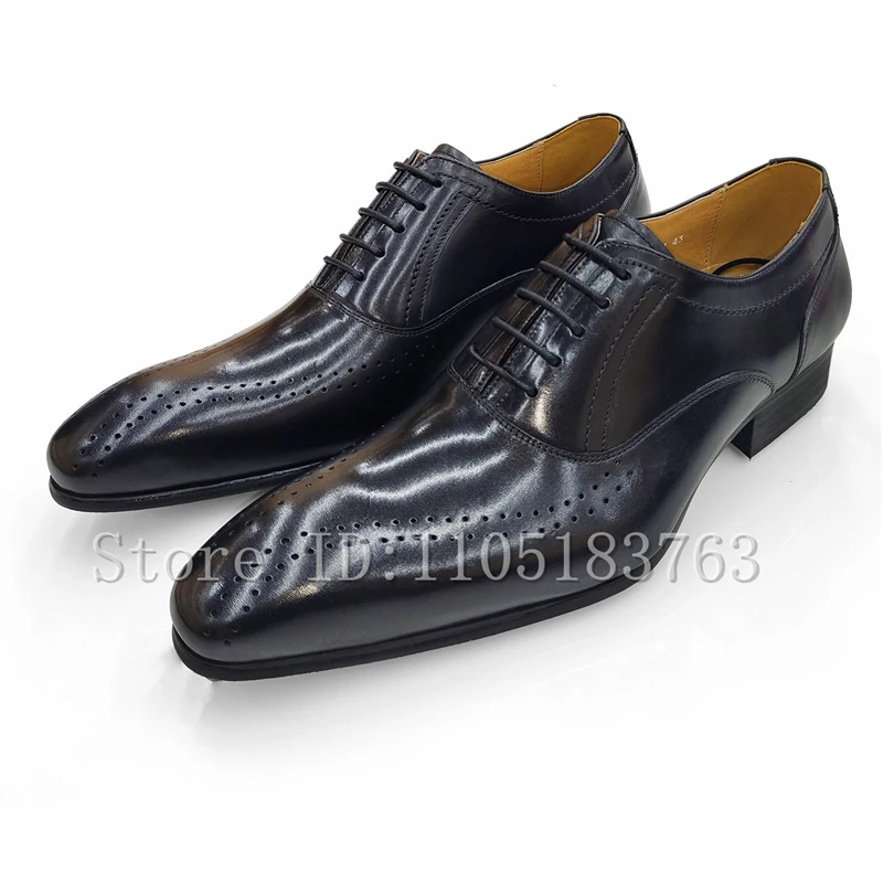 

Luxurious Handmade Cowhide Men's Busines Shoes British Style Blok Carved Lace Up Business Wedding Party Formal Dress Shoes
