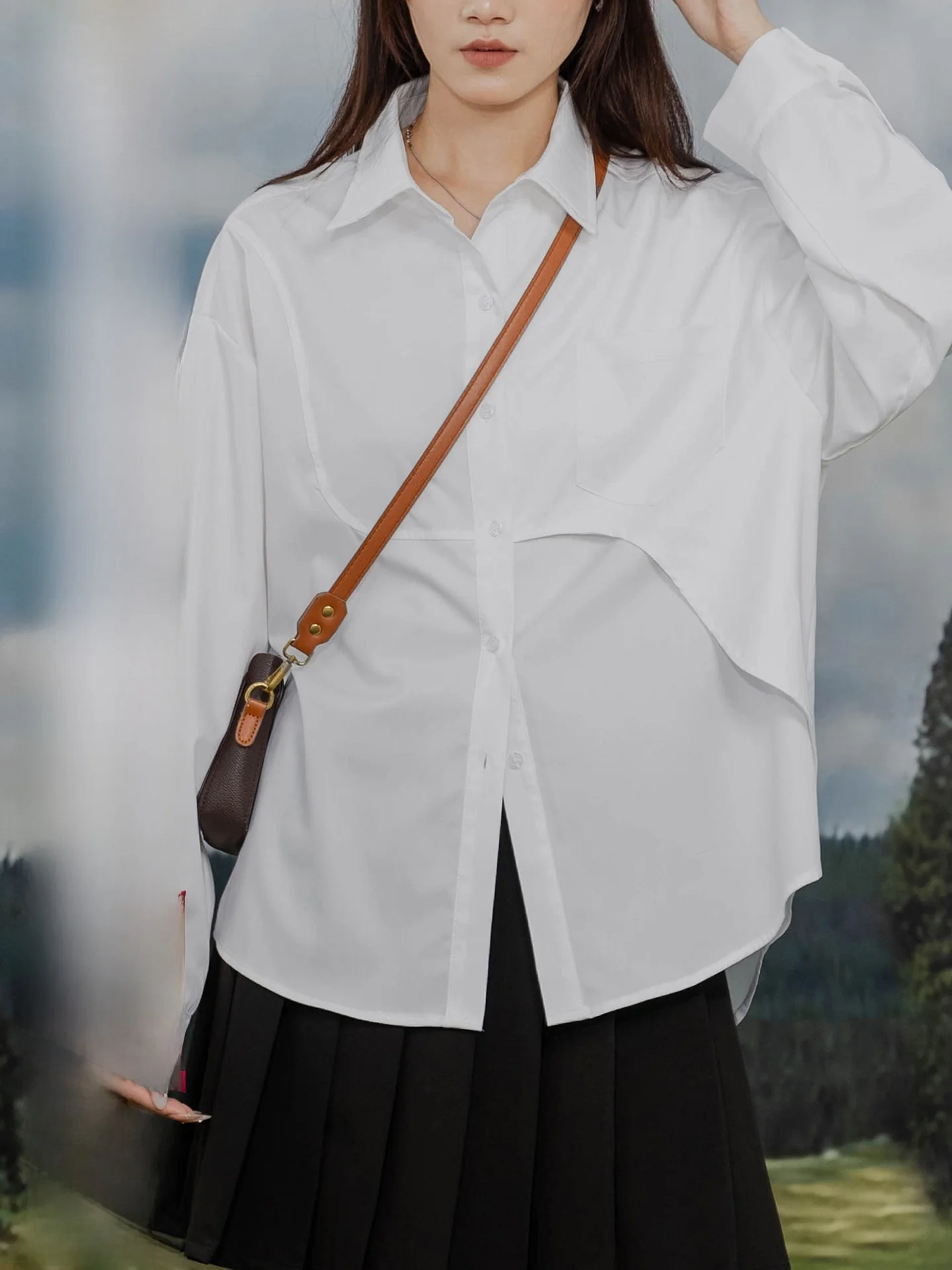 

Асимметричный свободный женский топ Long Sve irt, универсальный белый винтажный повседневный топ в японском стиле от Six s Studio Design