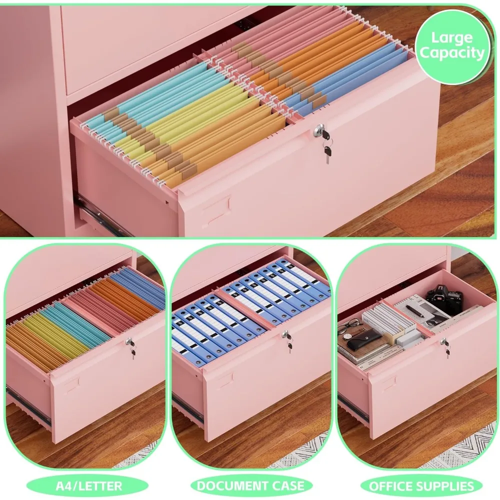 Metal Lateral File Cabinet with Lock, 2-Drawer Wide Storage for Home Office, Suitable for Hanging Files, Letter Size, School and