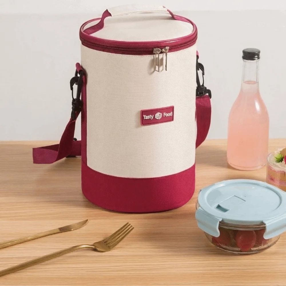 Oxford Cloth Cylindrical Insulated Lunch Bag Large Capacity Aluminum Foil Lining Lunch Box Bag Oil Resistant