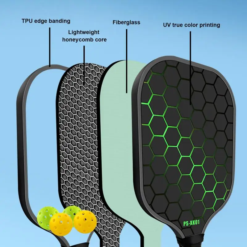 Juego de pelotas de paleta, juegos de raquetas profesionales, Kit de bolas de pepinillos, paletas de bolas de pepinillos de fibra de vidrio, 4 bolas de pepinillos, equipo de cancha para principiantes y