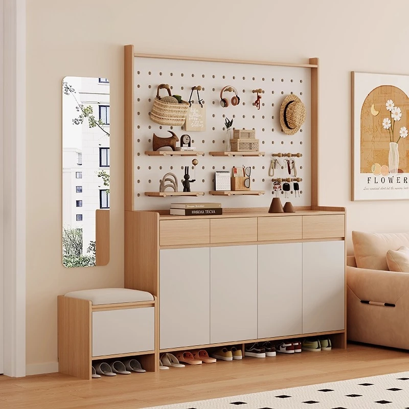 

Nordic Cream Style Large Capacity Storage Cabinet Shoerack Shoe Organizer Rack Living Room Cabinets Pegboard Shoes Organizers