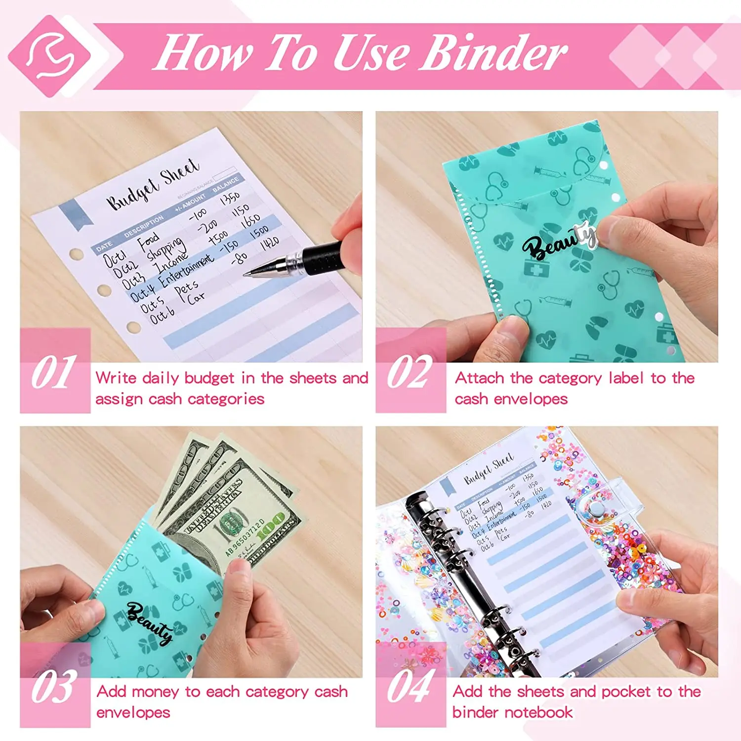 31 шт., конверты из ПВХ для денег, 6 отделений