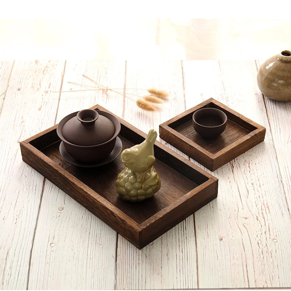 Japanese Style Wooden Tea Tray Set 7 Piece Paulownia Wood Tea Serving Tray Rectangular Fruit Plate Storage Rectangular Plate