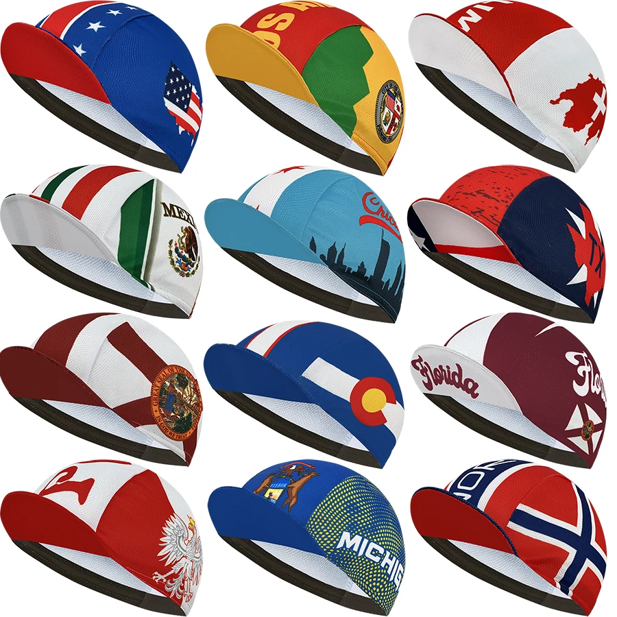 Retro cycling caps, summer polyester sweat absorption, popular, unisex, cycling cap boutique, flag, stitching graphics