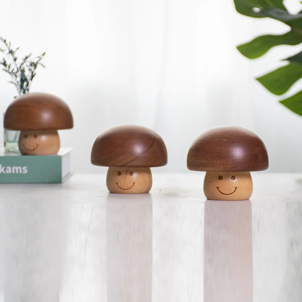 Creativity Wooden Handicraft Rotating Mushroom Music Box Desktop Ornament Healing And Relieving Stress Living Room Decoration