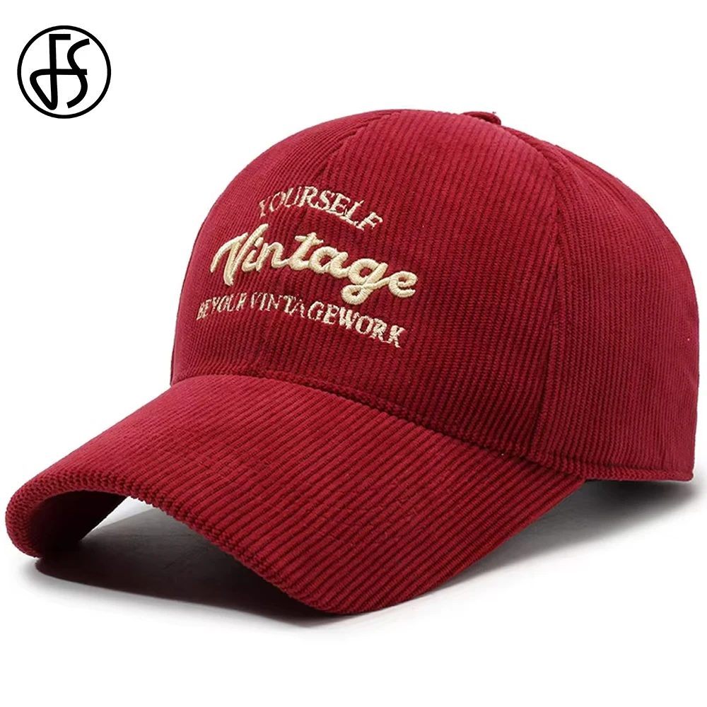 

FS Stylish Red Corduroy Baseball Cap For Men Vintage Brown 3D Letter Women Caps Street Trucker Hat Summer Golf Hat Gorras Hombre