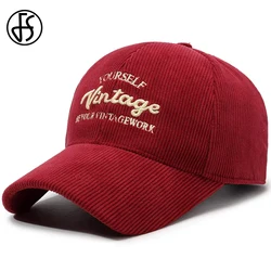 FS Vintage Red Corduroy Baseball Cap For Men Brand Brown 3D Letter Women Caps Street Trucker Hat Summer Golf Hat Gorras Hombre