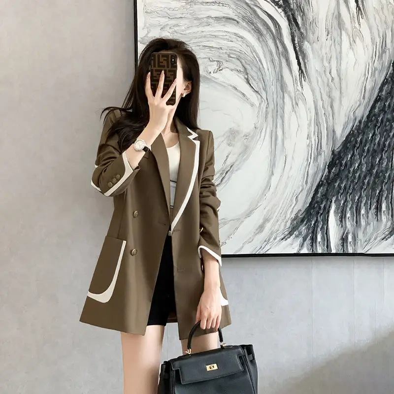 Vintage Blazer for Women 2023 Spring Autumn New Korean Version Casual Design Feeling Fried Street Loose Versatile Coats Trend