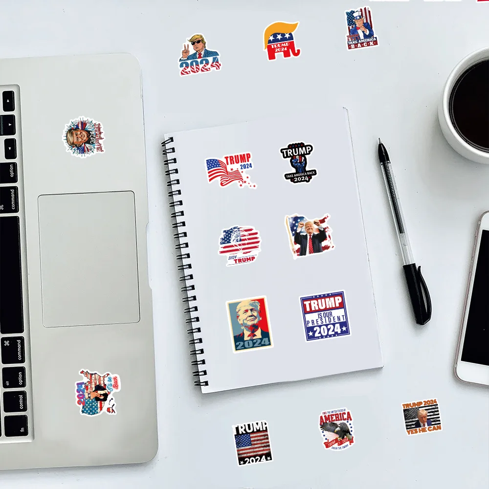 53pcs trump 2024 sticker Presidential Election for Luggage Motorcycle Helmet Skateboard Phone Funny Stickers Scrapbooking Materi