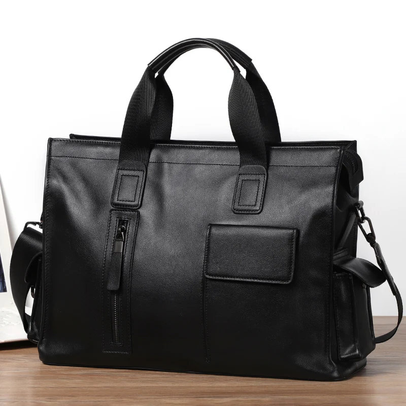 

Business Real Leather Men's Handbag Top Layer Cowhide Briefcase Casual One Shoulder Messenger Bag Suitable for 15.6 Inch Laptop