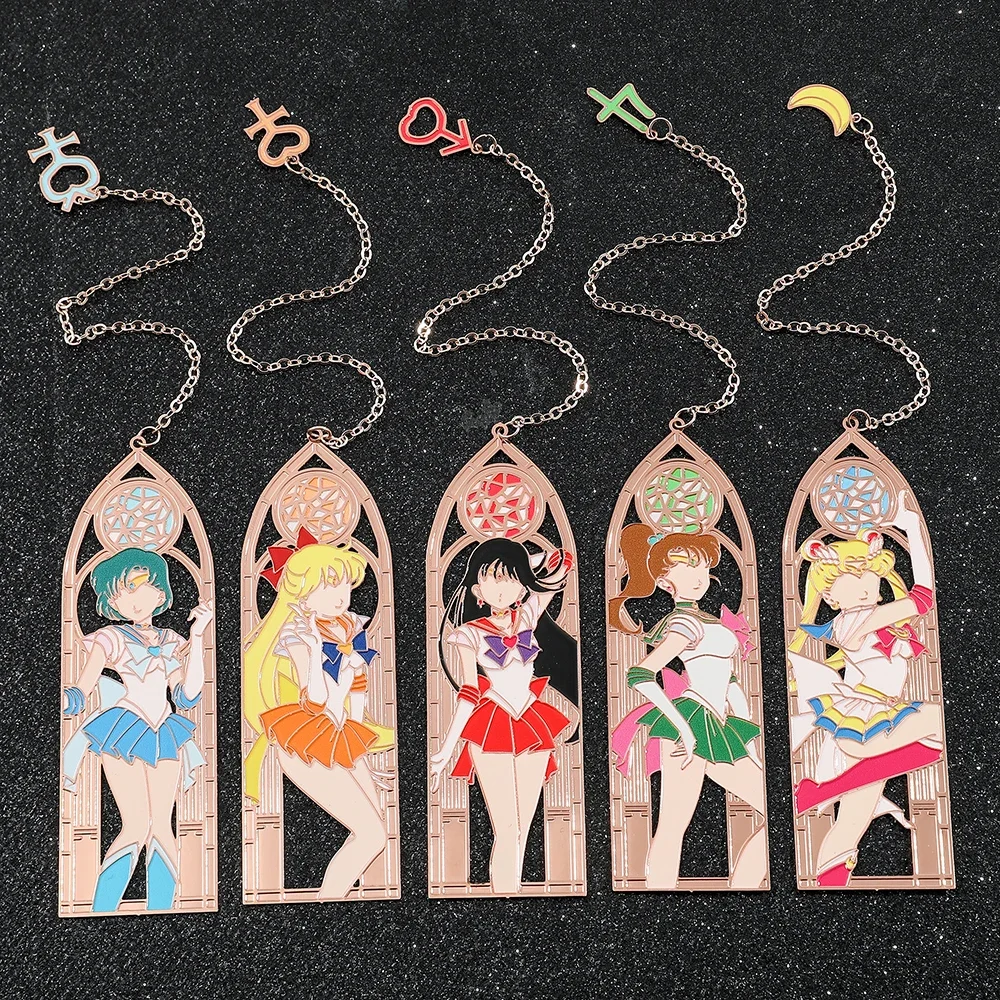 Anime Sailors Moon Sweet Figure Metal Bookmarks for Women Girls Fans Collection Page Mark for Books Lover Reading Supplies Gifts