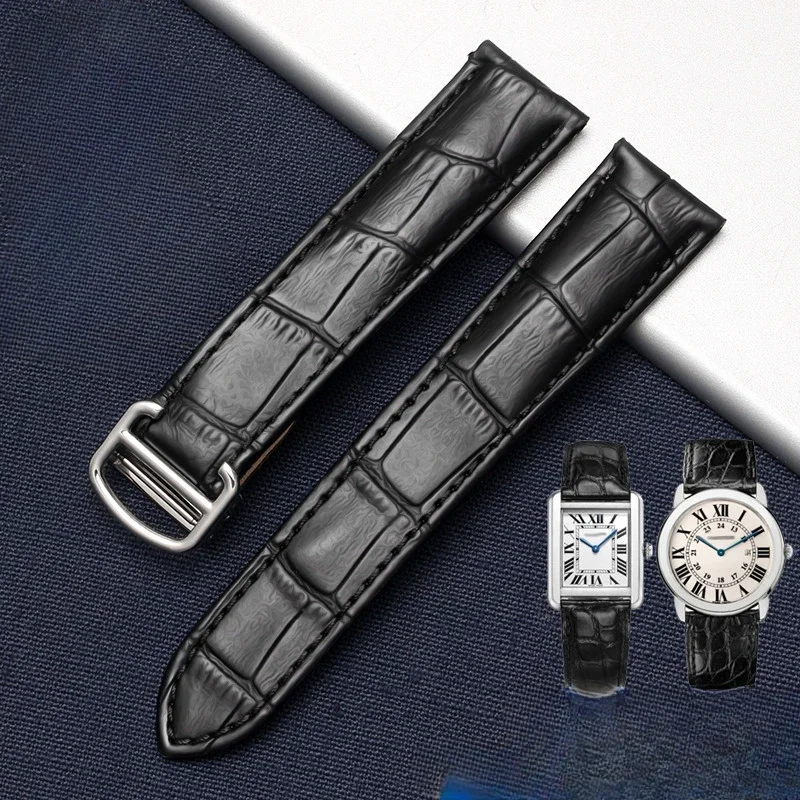 Genuine Leather Watch Strap for Cartier Tank Solo London Claire Black Brown Watchband Men Women 20 22 23 25mm Accessories