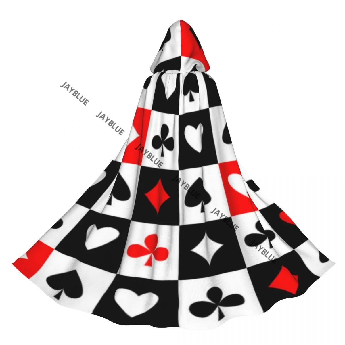 Long Cape Cloak Red Black Poker Square Plaid Checkerboard Heart Geometric Playing Cards Hooded Cloak Coat Autumn Hoodies