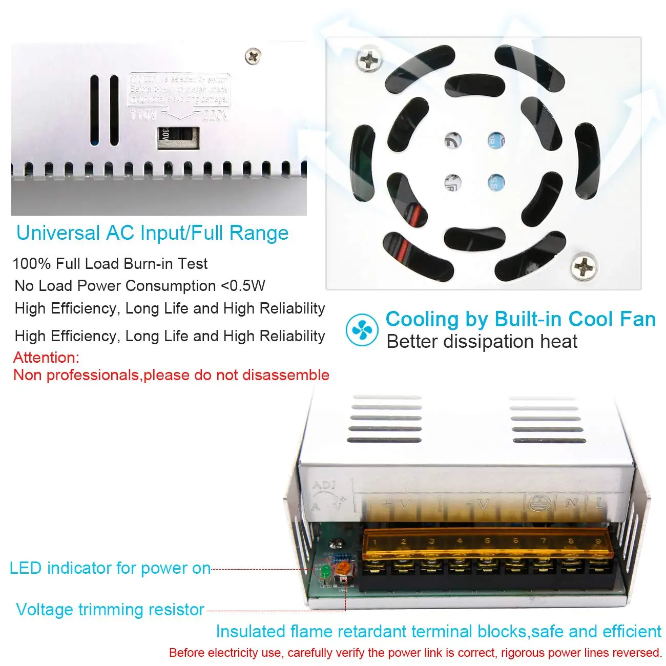 Catu daya adaptor LED transformator pencahayaan AC 100V-240V ke DC 5V 12V 24V beralih catu daya 1A 2A 3A 5A 10A 20A 30A LED Driver