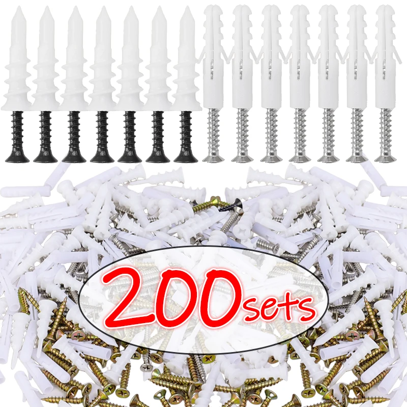 

10/200set New Plastic Expansion Tube Screws Home Improvement Wall Anchors Plugs M6/10 Black Metal Bolt Phillips Head Screw Kits