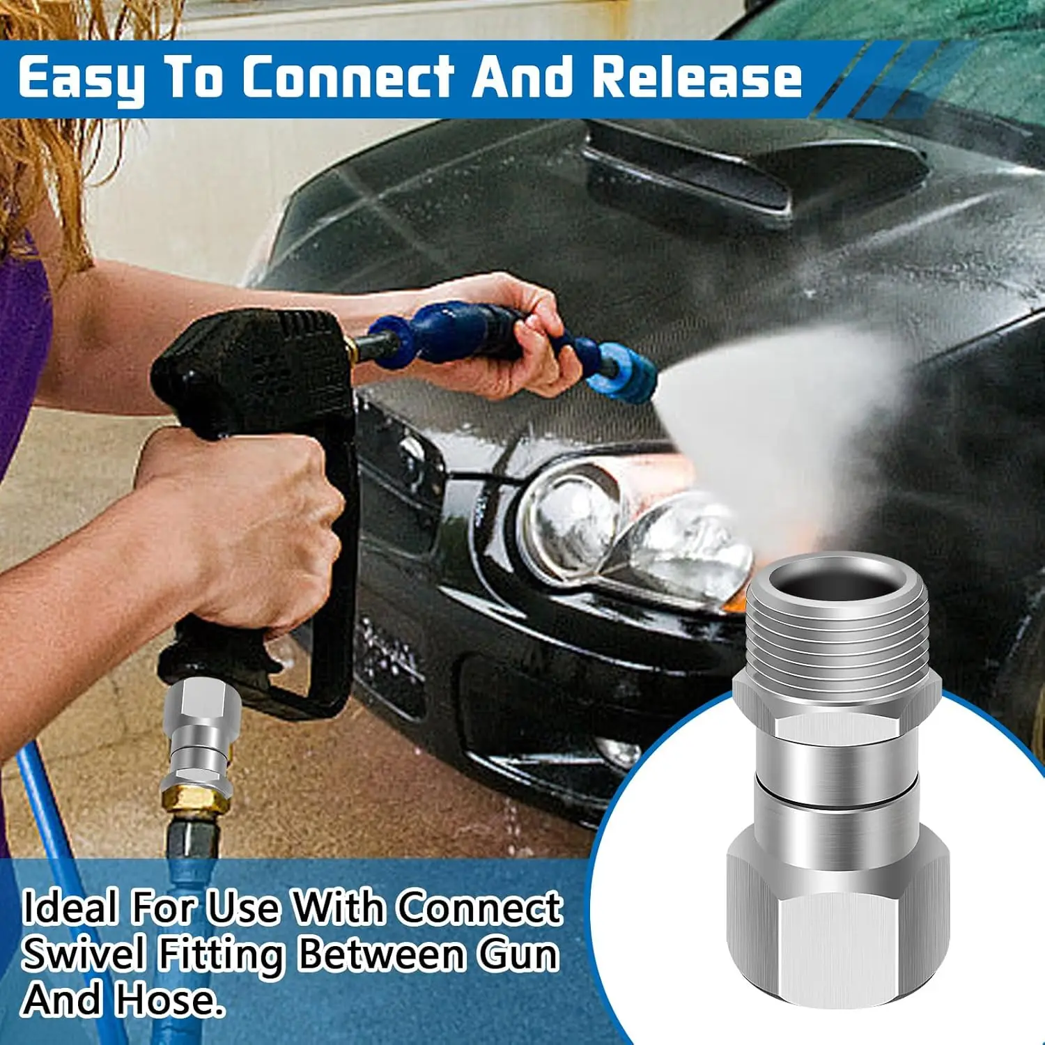Tangle-Free Joint Adapter For High Pressure Wash Gun & Hose M22 G3/8 NPT3/8 NP1/4 360 Degree Swivel Connector view 5