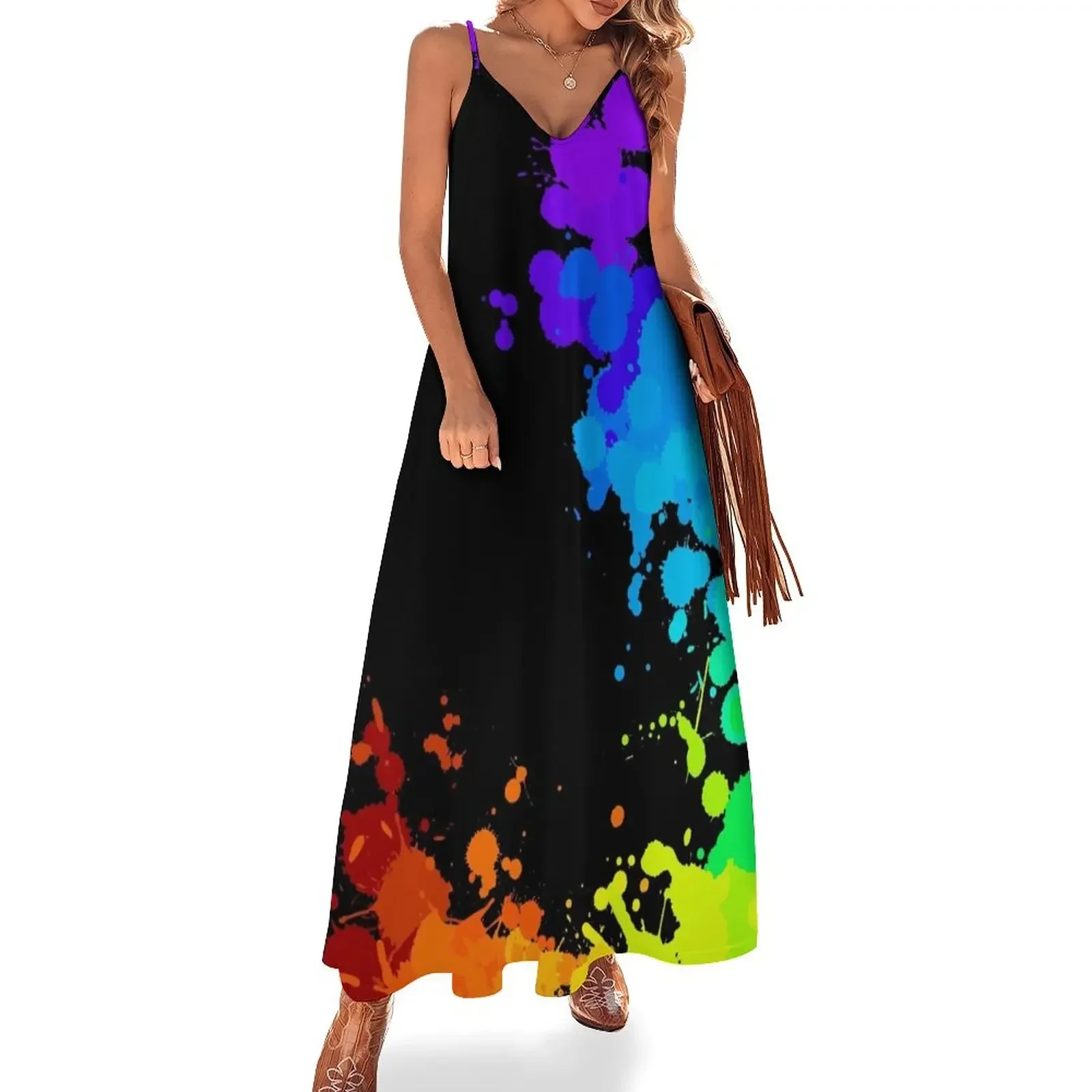 Rainbow Splatter Sleeveless Dress Long dress woman women's luxury party dress