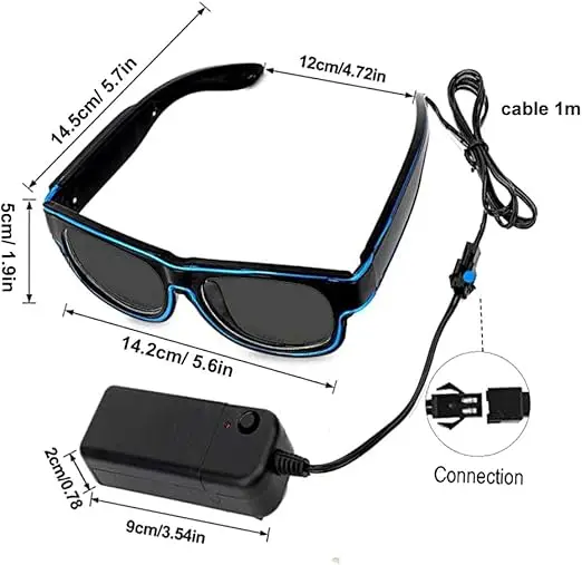 EL Wire Color Glow Eyewear Night Light Glasses Party Halloween Rave Light Up Spectacles with Portable battery pack