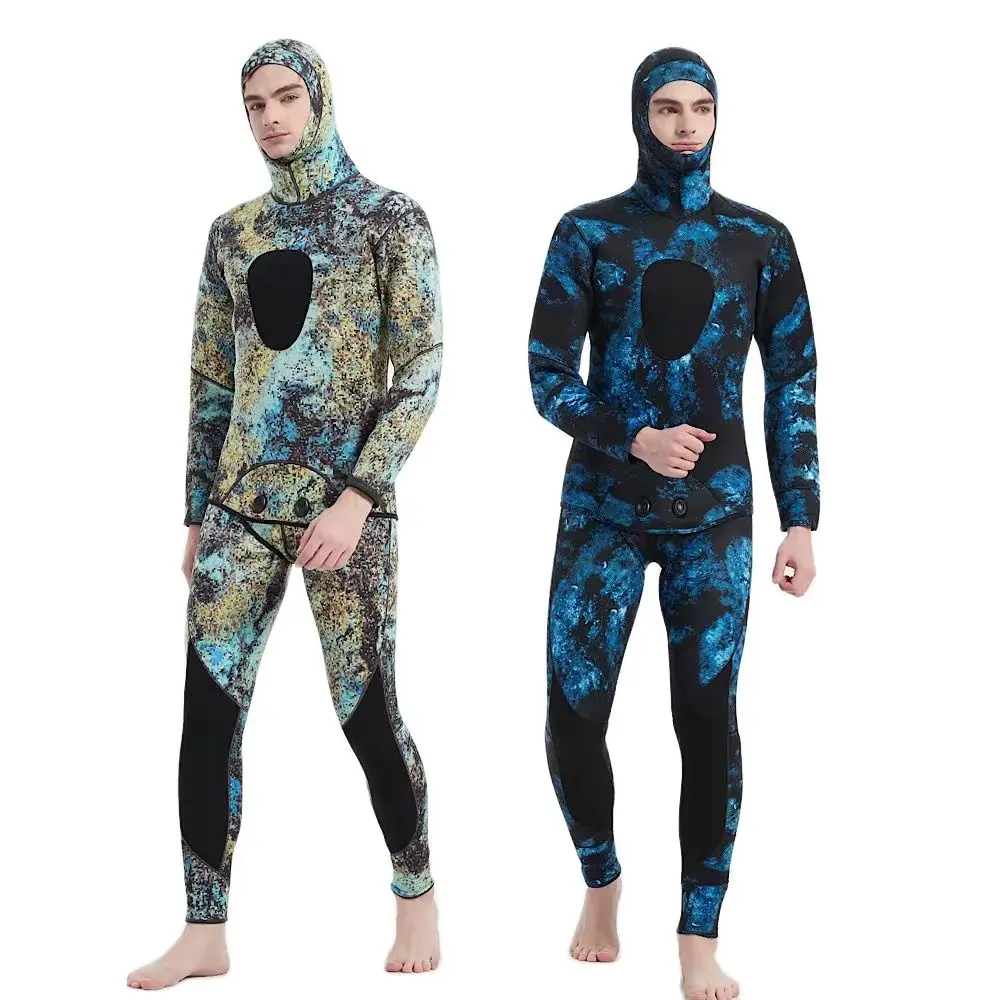 Diving Cargo Mens 5MM Wetsuit Camouflage 2 Pieces Set Spearfishing Warm Fishing Camo Surfers With Chloroprene Winter Diver Suit