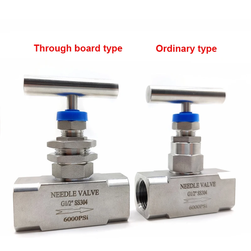 صمام لولبي Stainless Steel High Pressure Needle Valve 6000 PSI 1/4' 3/8' 1/2' Instrument Tube Through Board Type Female Thread Globe Valve الماء والبخار — تفصيل 1